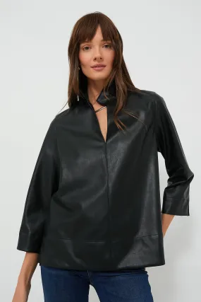 Black Leather Margot Top