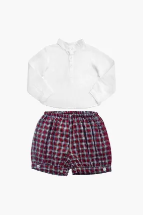 Boys French Collar White Shirt and Tartan Short Set