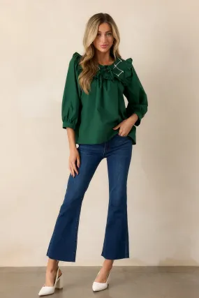 It Happens Hunter Green Ruffle Puff Sleeve Top