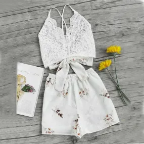 LACE & FLORAL SHORTS SET