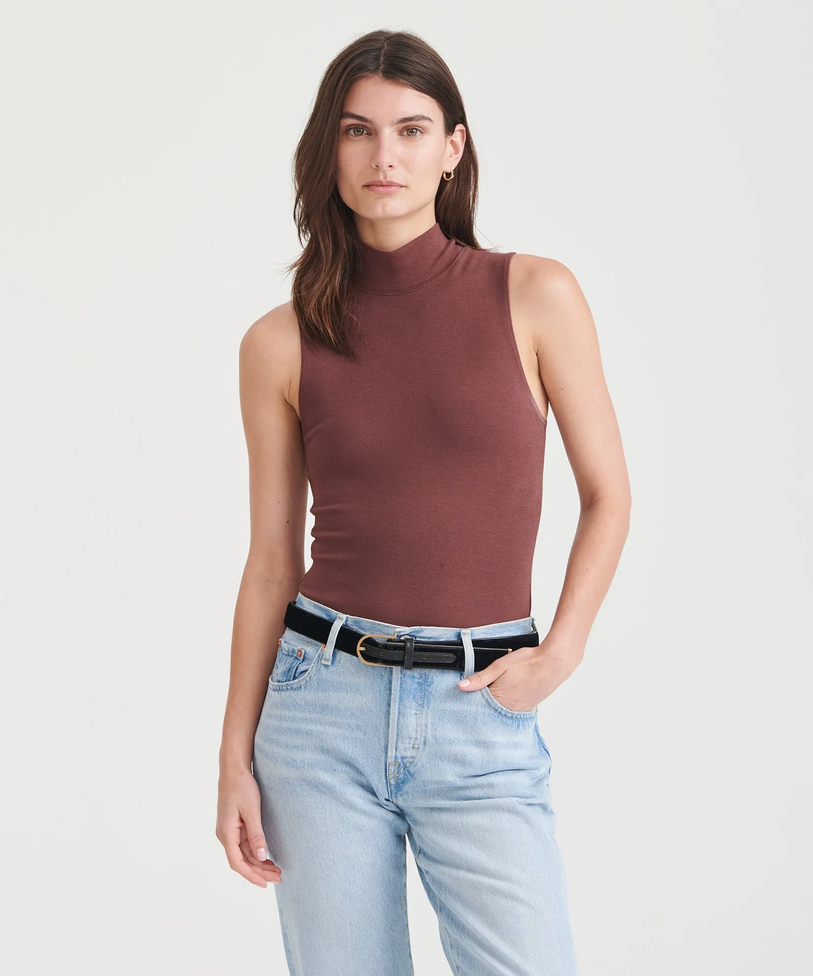 Modal Cashmere Sleeveless Mockneck Bodysuit