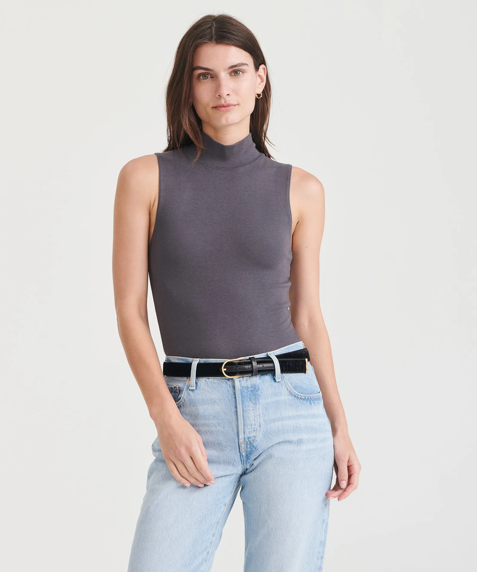 Modal Cashmere Sleeveless Mockneck Bodysuit