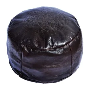 Moroccan Leather Ottoman - Black Tabouret Pouf