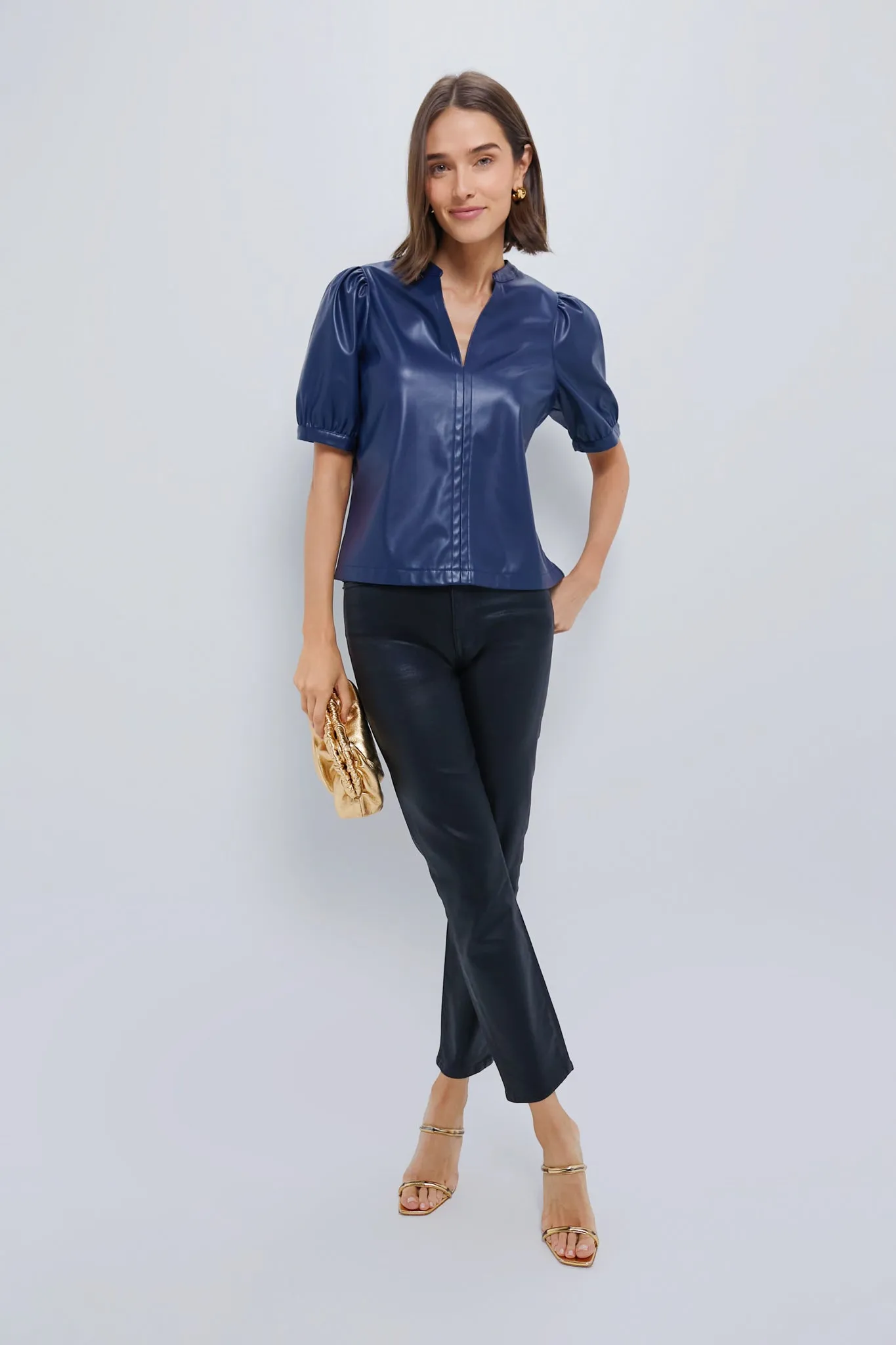 Navy Faux Leather Min Top