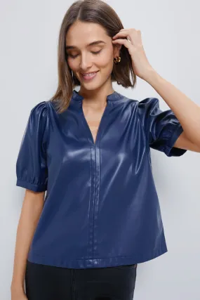 Navy Faux Leather Min Top