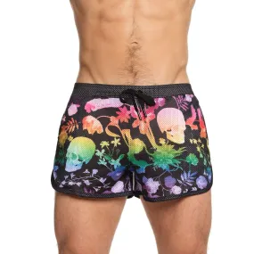 Rainbow Dutch Floral Mesh Short Black