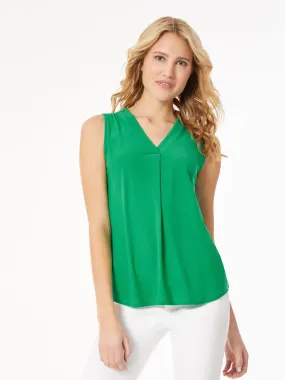 Solid Sleeveless Pleat Front Moss Crepe Top